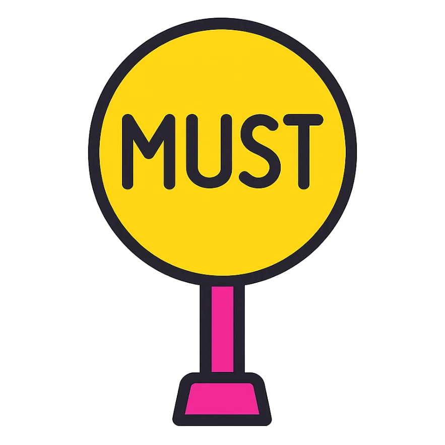 the road sign with the word must sticker