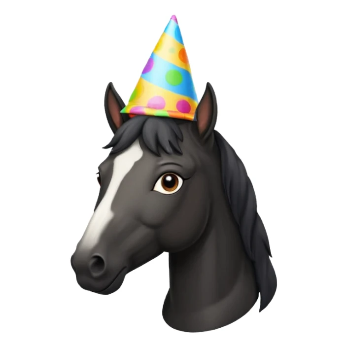 black horse in tshirt with party hat sticker