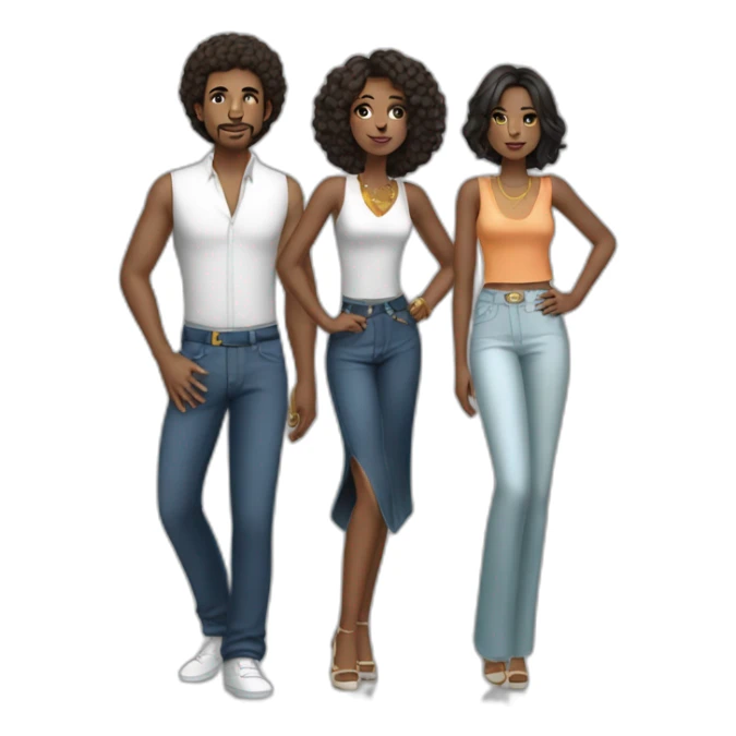 2 men and 2 women, disco clothes, full body sticker
