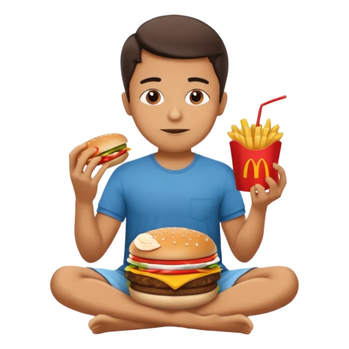 man in lotus pose eating McDonalds burger and fries sticker