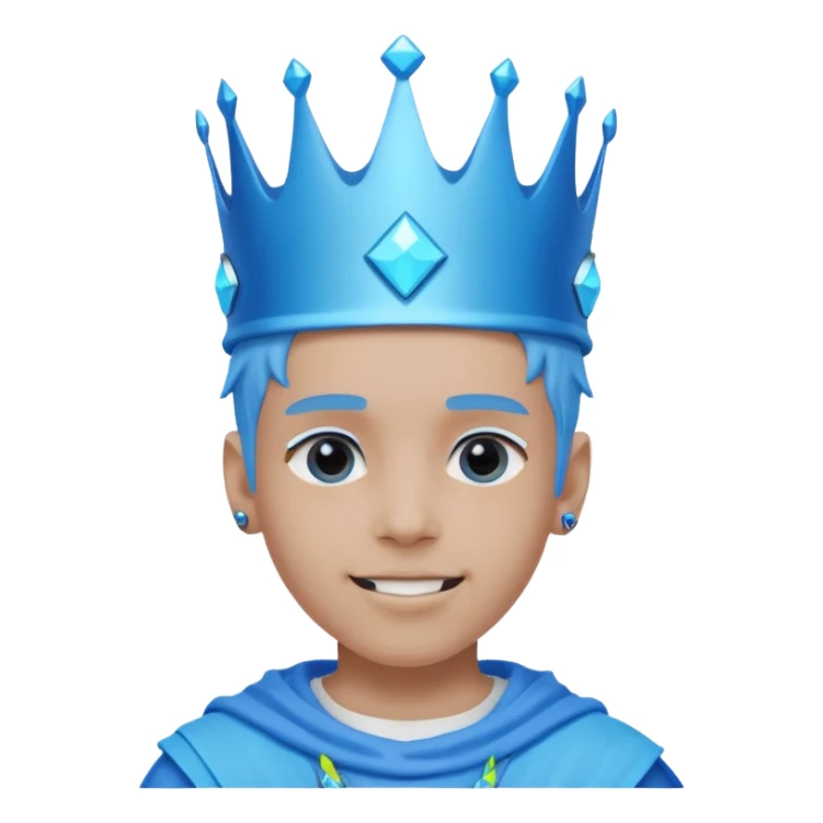 boy neon cyberpunk light blue happy crown white and blue sticker