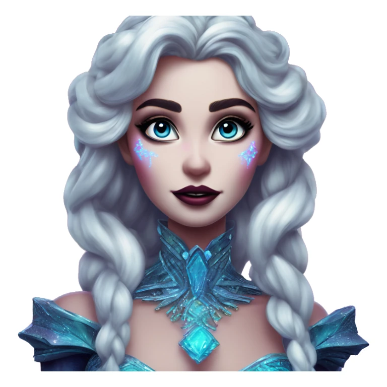Synthwave Elsa in Lordi style, oil paint, epic eyes, intricate lips, exquisite pose, beautiful, desirable, logical sticker