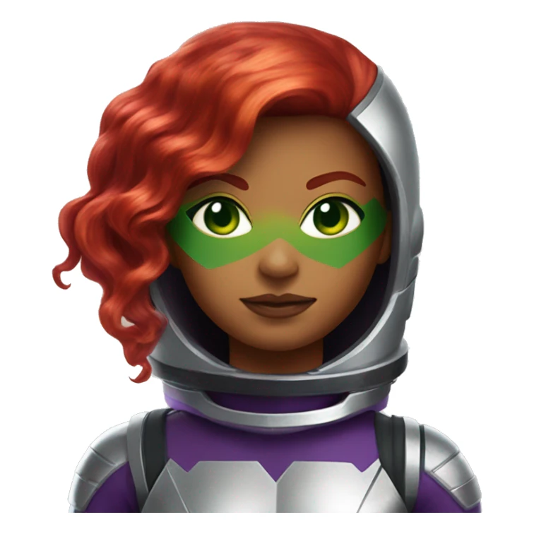 dc comics starfire red hair, green eyes, purple and silver spacesuit sticker