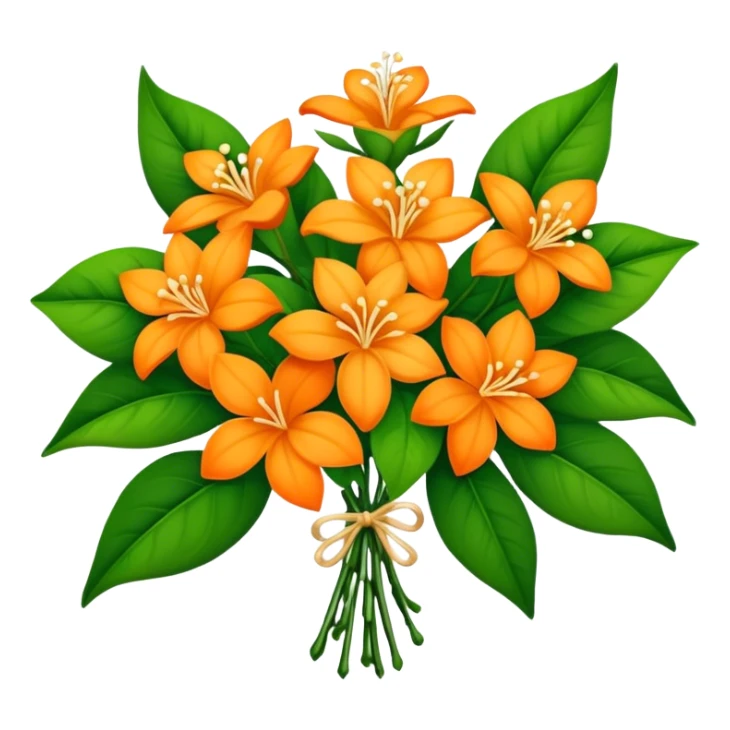 big bouquet Orange Jasmine, luxuriant, stem, leaf sticker