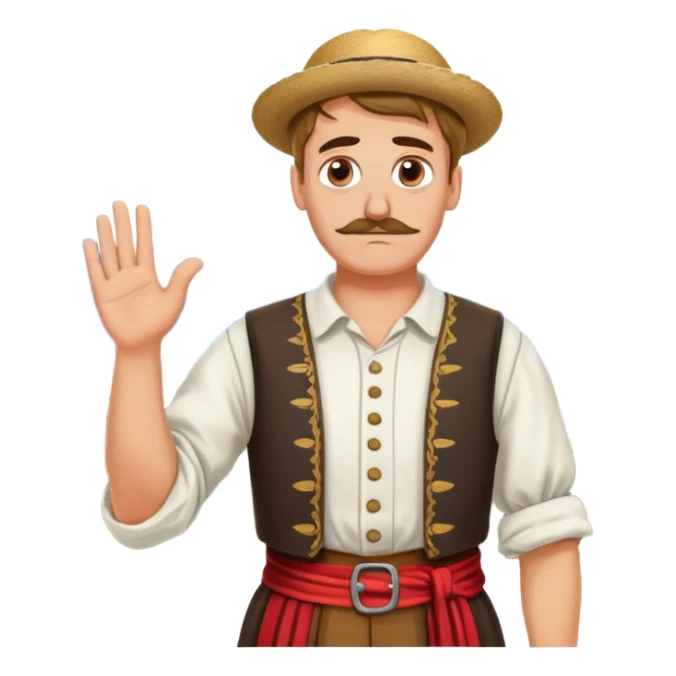 a German in typical Bavarian clothing shrugging and looking lost with Sicily in the background sticker