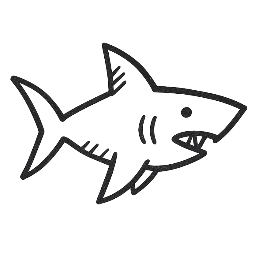 shark icon, stylized silhouette, sharp fins, geometric shapes sticker