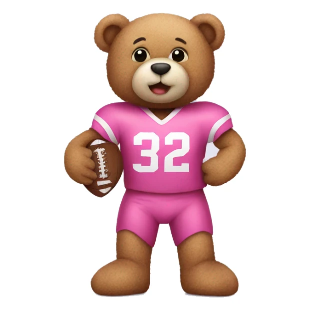 pink teddy bear with a football ball sticker