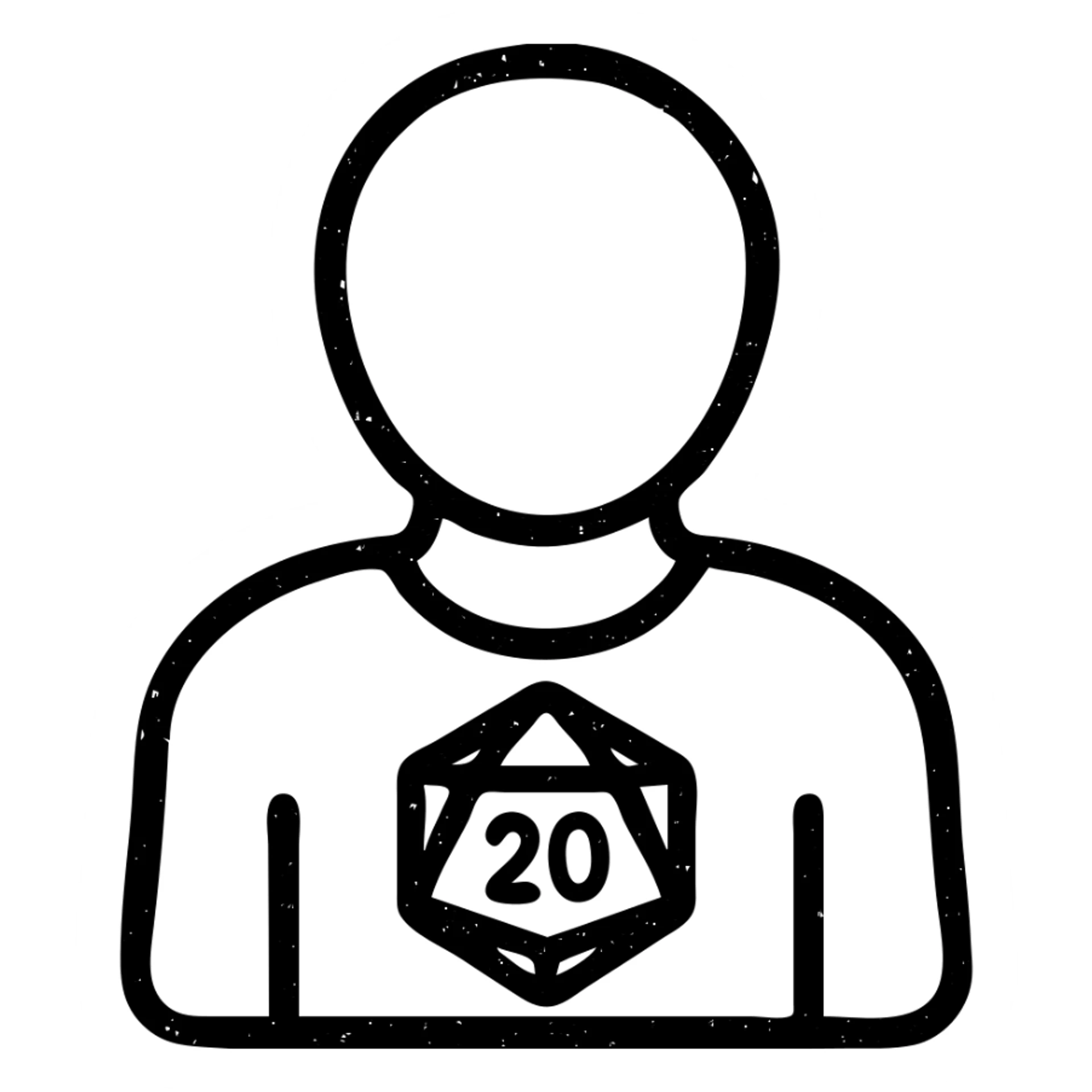 minimalist outlined icon of a player for DnD TTRPGs, worn distressed effect sticker