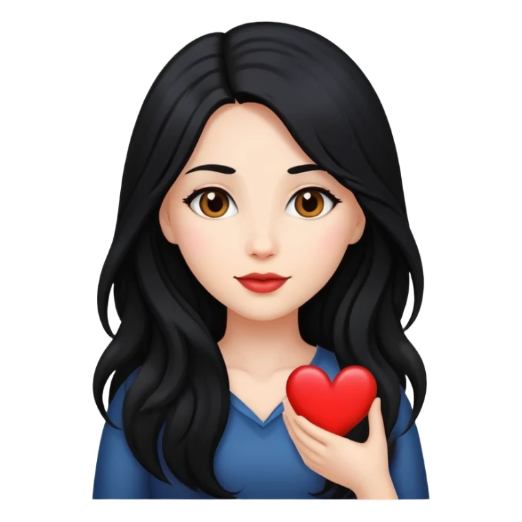 Women black long hair with heart sticker