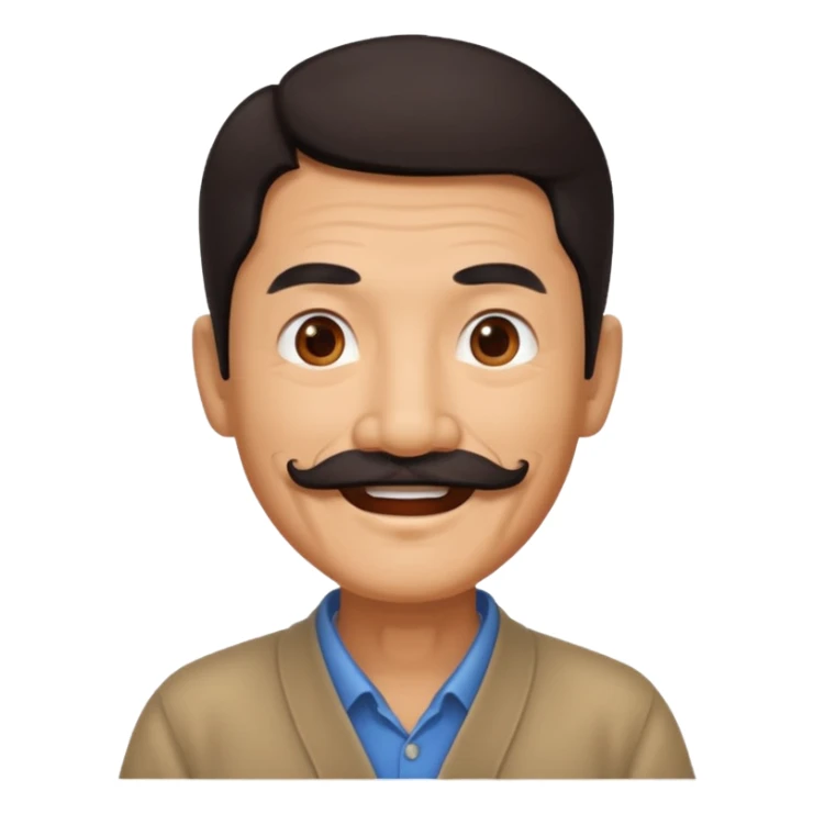 Old Chinese man with dark hair and mustache sticker