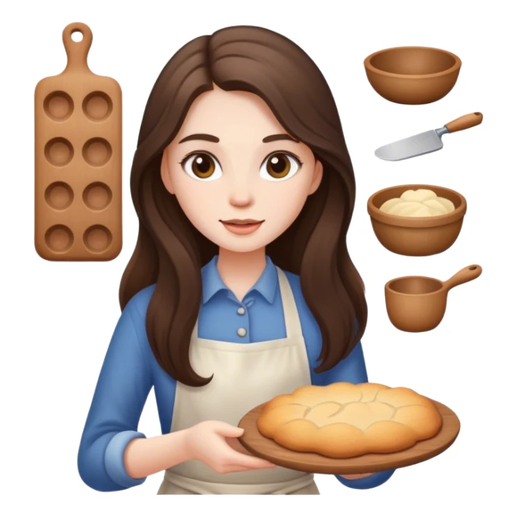 beautiful pale brunette girl with long hair baking sticker