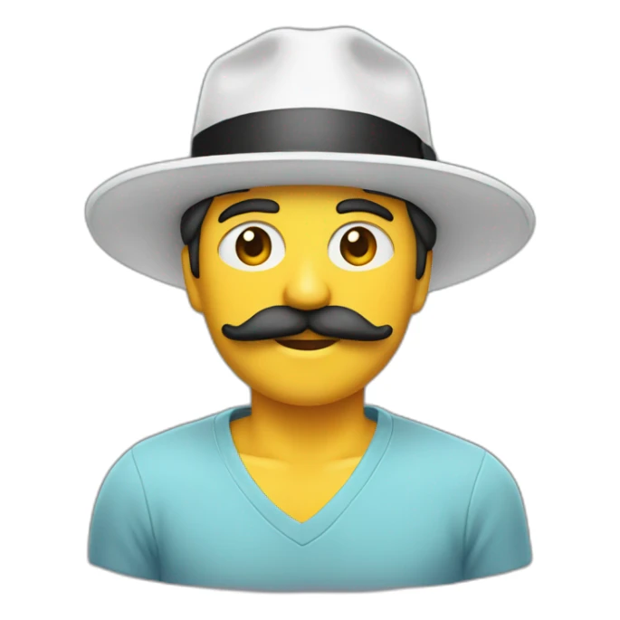 a person with a white shef hat and mushtash sticker