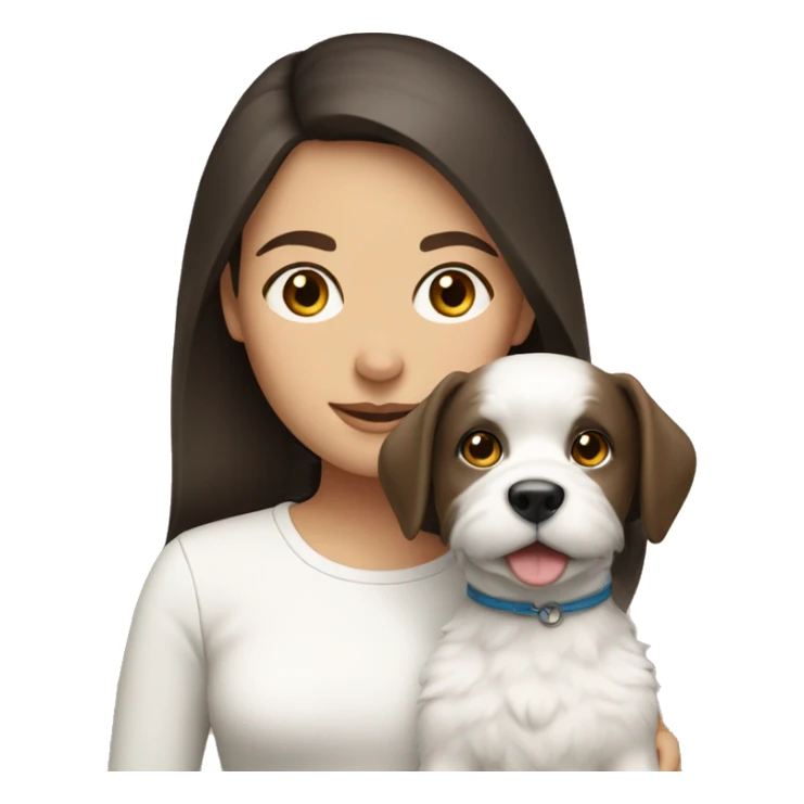 brunette girl with a white dog sticker