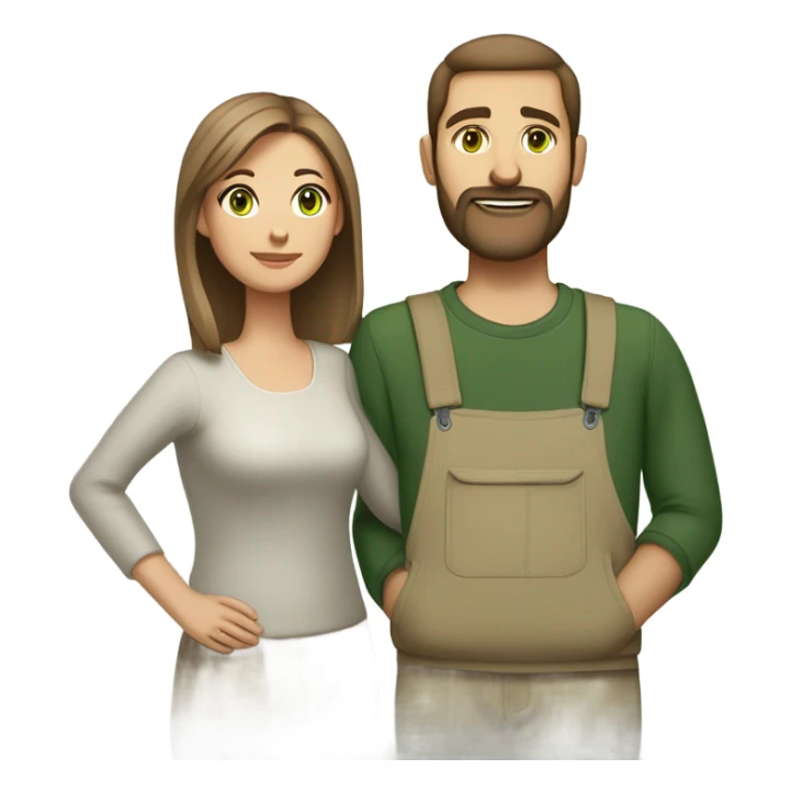 husband with wife (husband is taller, light brown short hair, light brown short full beard, green eyes and olive skin color)(wife has medium length medium brown hair and hazel green eyes with pale skin color) sticker