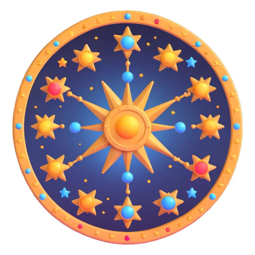 astrology wheel with stars, celestial vibe, glowing colors sticker