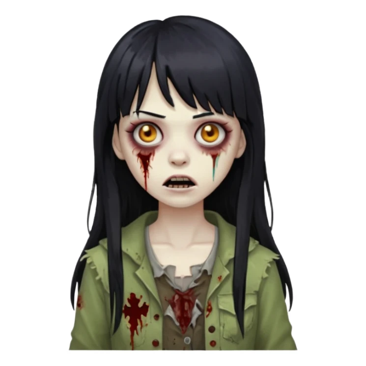 Faça uma mulher zumbi de franja cabelo longo preto 🧟‍♀️ sticker