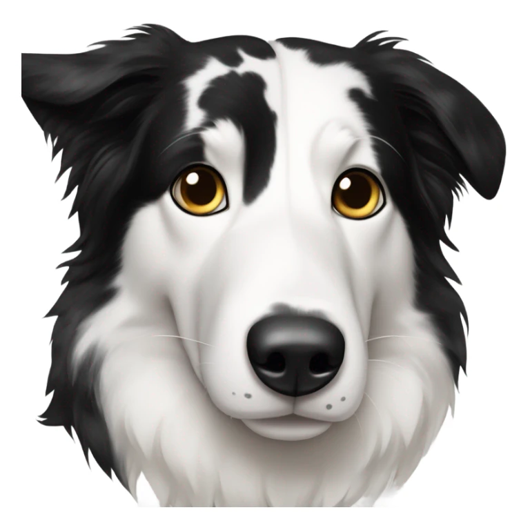 Border collie mostly white with black spots on ears and one spot in between ears, black speckles on snout sticker