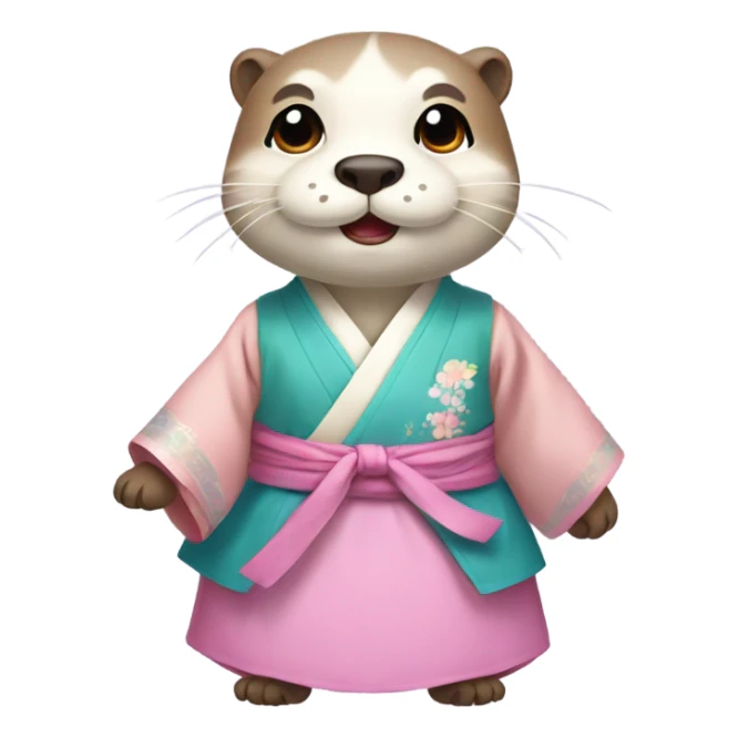 An otter face dressed in pastel-colored traditional Korean hanbok sticker