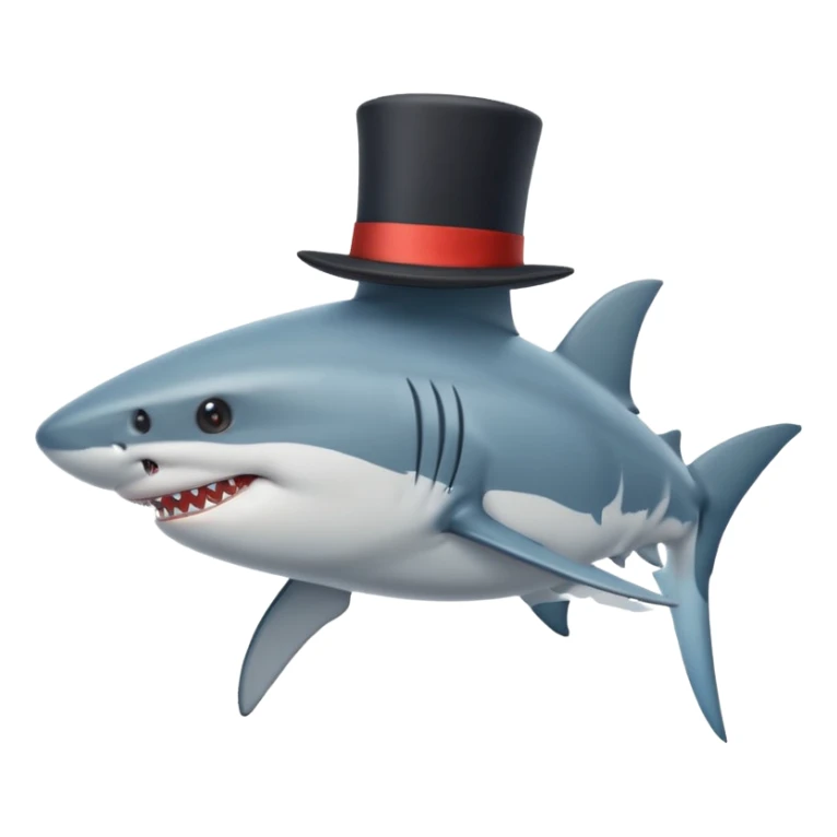 Shark with billionaire's top hat Side view, body turned diagonally to the right, clean white background sticker