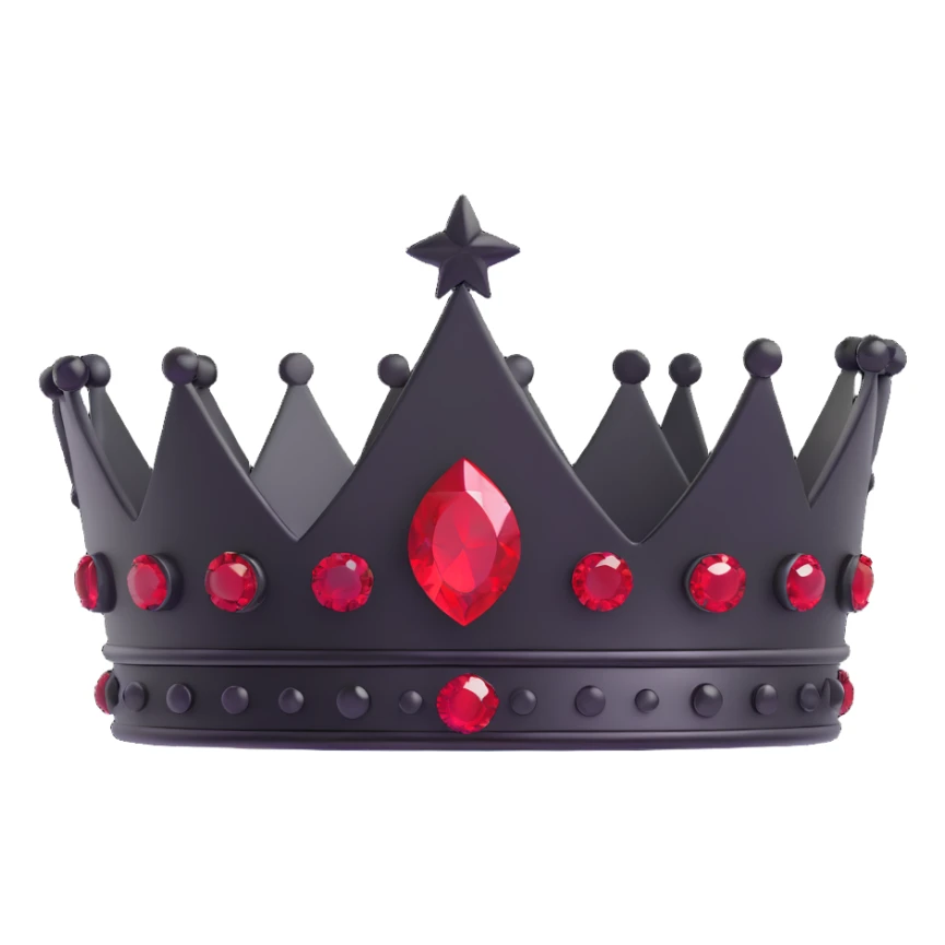 sleek black crown with red rubies, modern design, metallic shine sticker