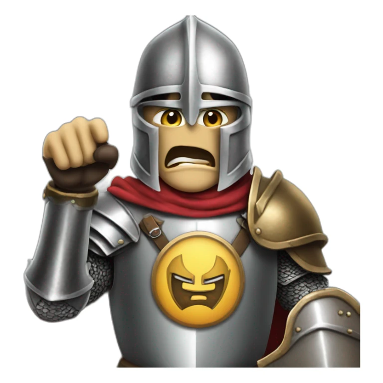 Angry knight pointing at the viewer saying "bonne visite" sticker
