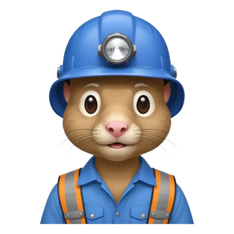 a mole rat, blue helmet, headlamp, worker cloth sticker