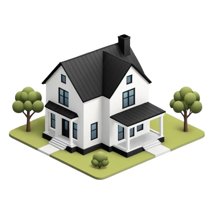 3d isometric modern farmhouse, white with black trim sticker