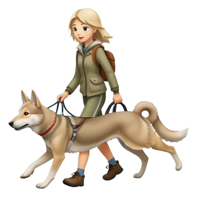 A girl walks a Czechoslovakian Wolfdog sticker