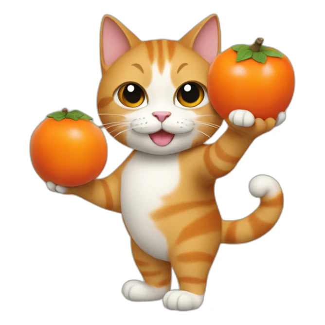 the cat holds a persimmon in its paws sticker