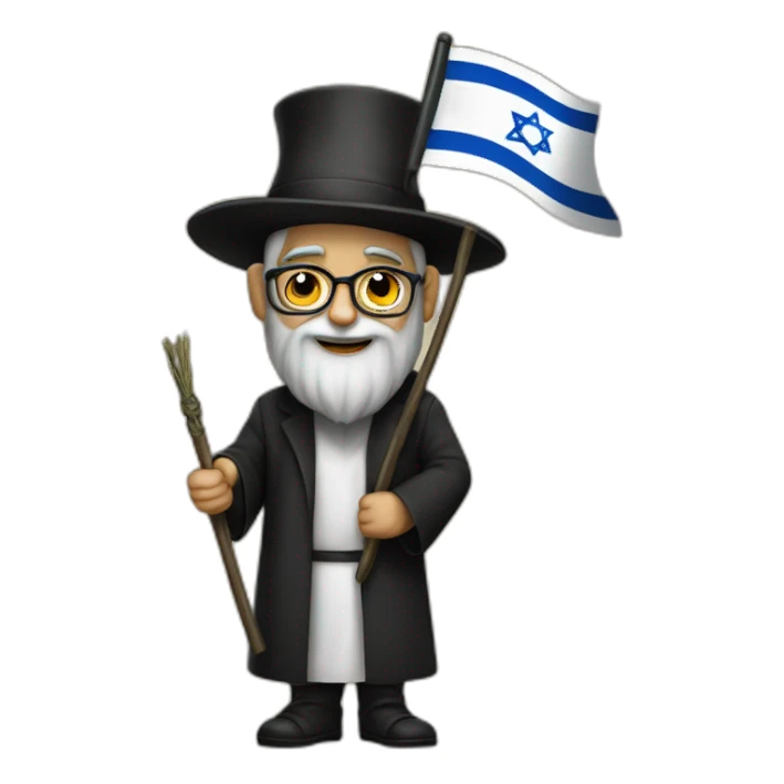 rabbin with Sidelocks holding israel flag sticker