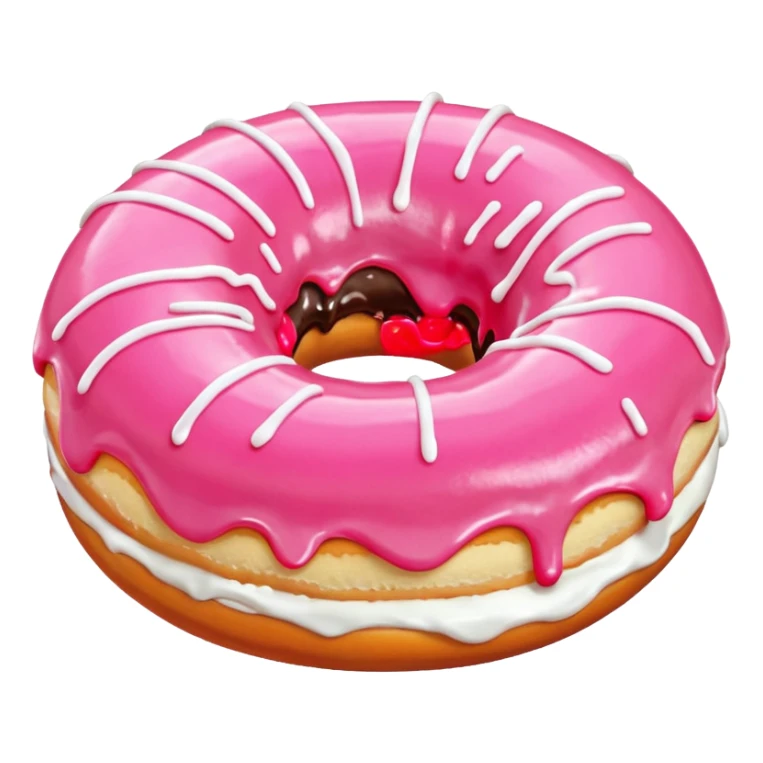White icing running through a pink donuts hole spilling out onto a black couch to make a sticky mess sticker