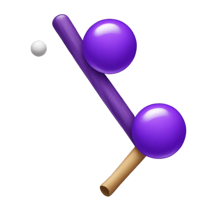 purple stick with two balls on the left and on the right sticker
