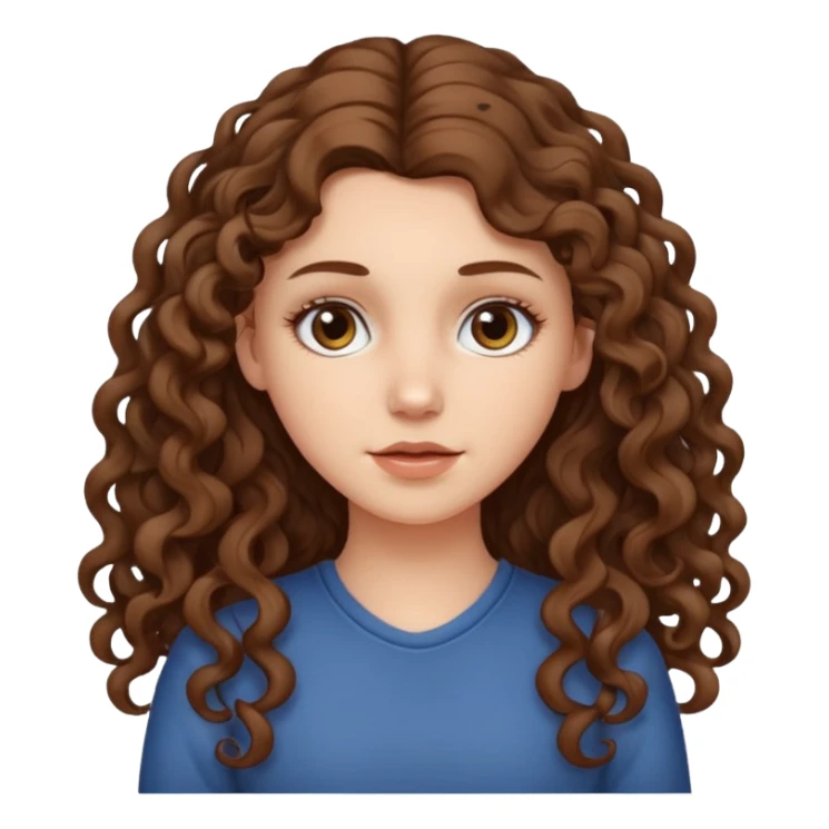 white girl with long curly brown hair, neutral expression sticker