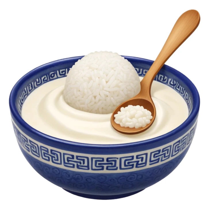 glutinous rice flour rice ball in ceramic chinese bowl and spoon sticker