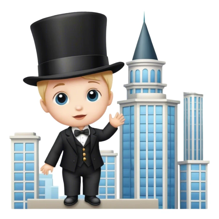 Baby in a top hat on a tall building sticker