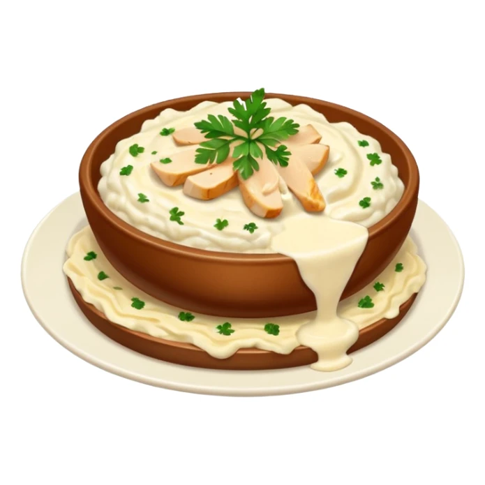 chicken slices with alfredo sauce and mashed potatoes on the side sticker