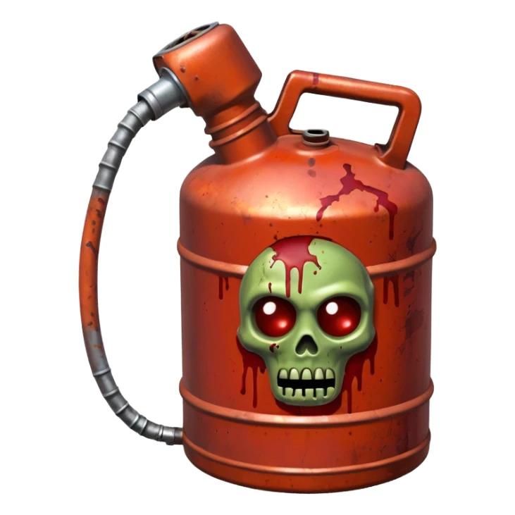 A gas can covered In zombie blood, in a dark menacing style sticker