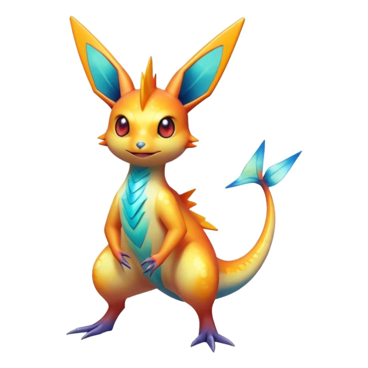 Colorful Shiny Exotic Victini-Salandit-Aurorus-Fakémon-hybrid-creature (full body)  sticker