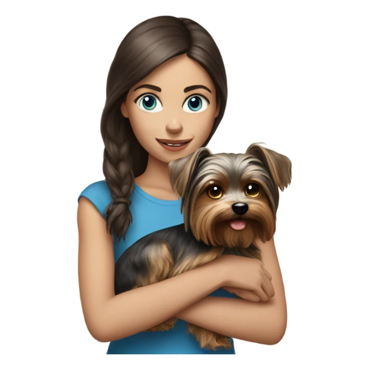 Realistic brunette girl with bright blue eyes holding Yorkshire terrier  sticker