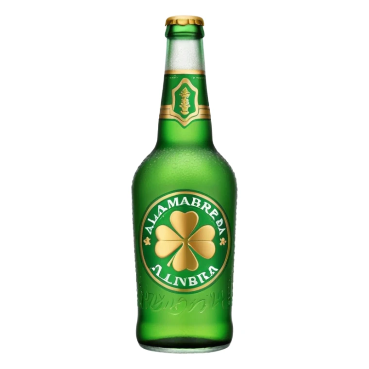 Create a green beer bottle based on the brand Alhambra. No sticker, the name is shown in the bottle in relief. Really cold sticker