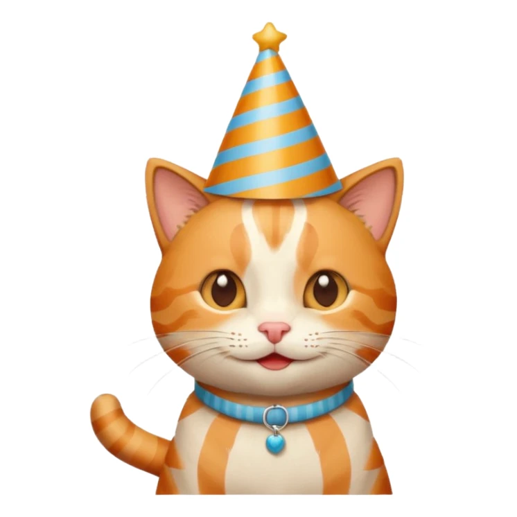 happy cat with a striped birthday hat sticker