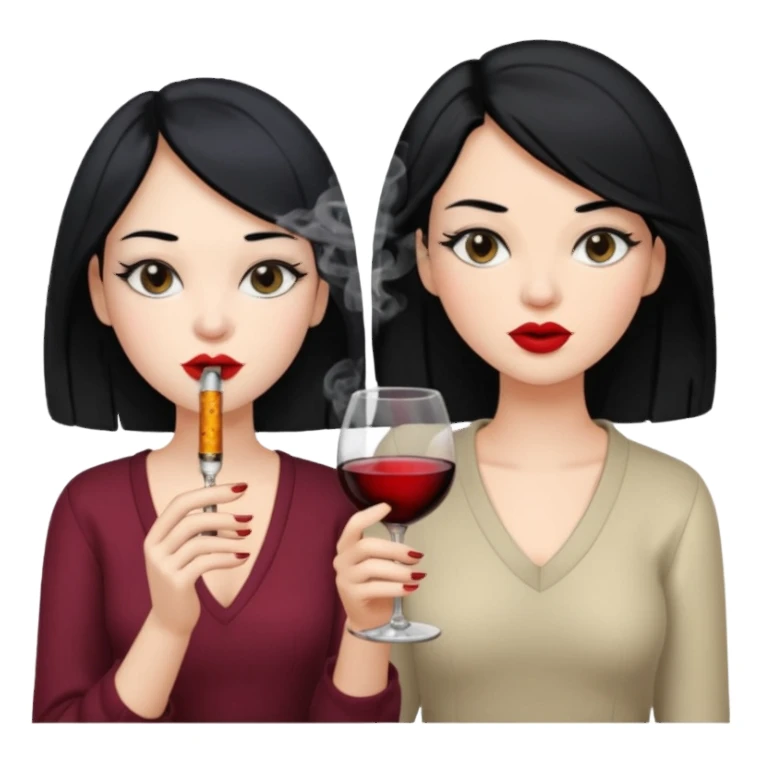 2 girls 1 smoking and 1 drinking wine black hair  sticker