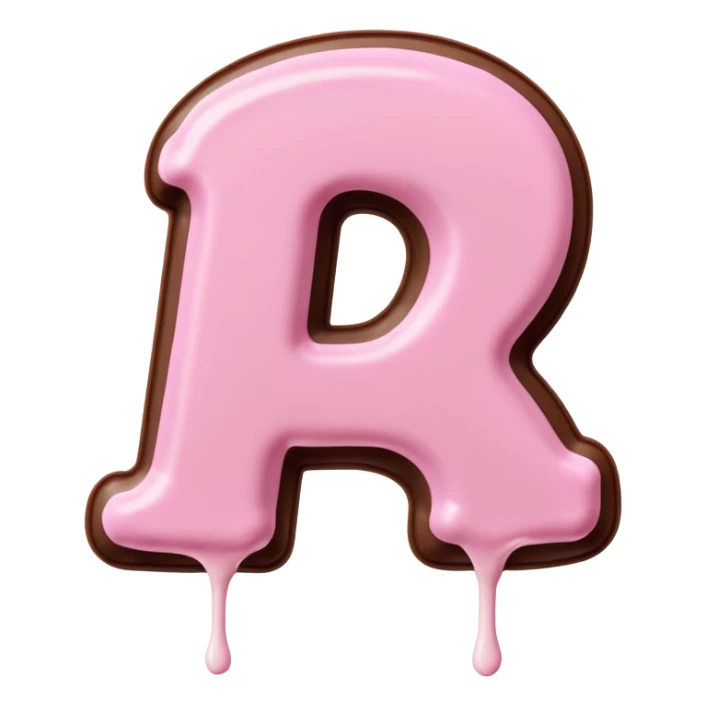 “Single pink bubble letter A, white outline, bottom dipped in chocolate with pink frosting drizzle, kawaii style, glossy, soft shading, clean outline, transparent background, Discord emoji size” sticker