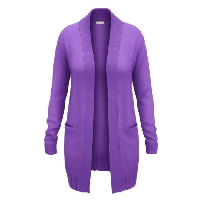 Realistic isolated open long length thin royal purple feminine cardigan with pockets. sticker