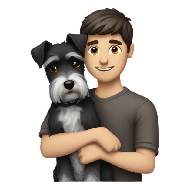 White Boy with dark brown hair and schnauzer hugging  sticker