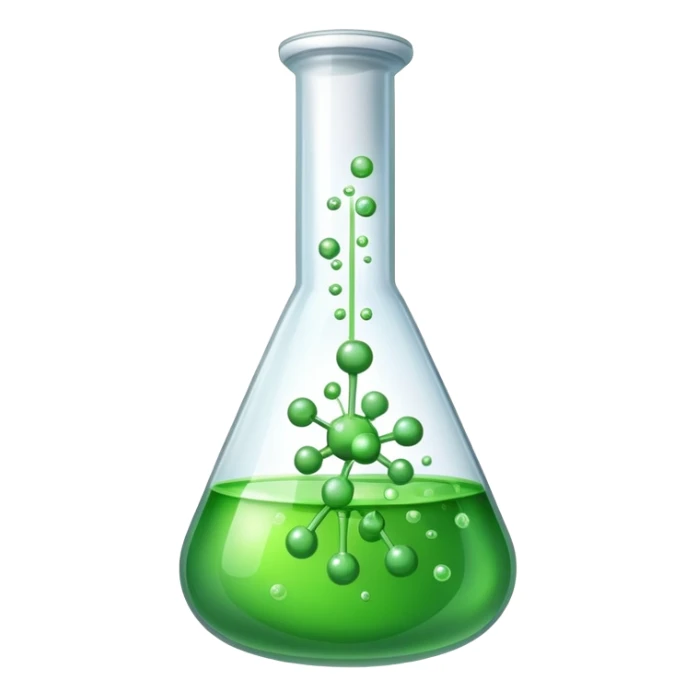 An icon featuring a chemical flask, bubbling with liquid, and an atomic structure, symbolizing chemistry. The design includes molecules, a periodic table, and laboratory equipment, representing the study of chemical reactions and elements. Transparent background highlights scientific research. sticker
