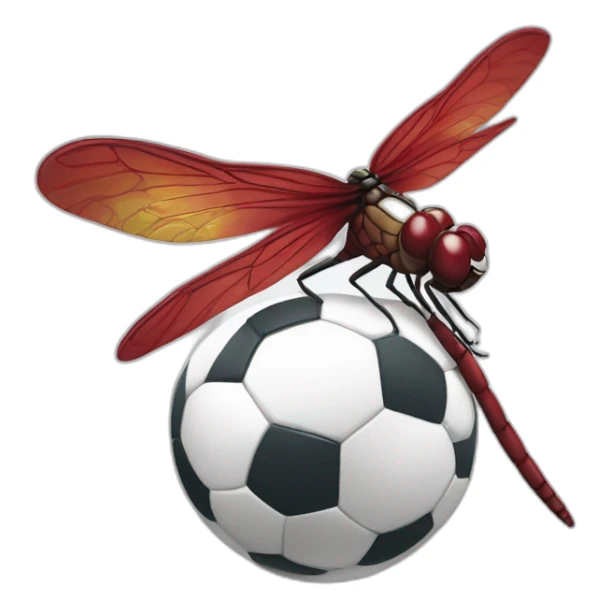 a maroon cartoon dragonfly kicking a soccer ball sticker