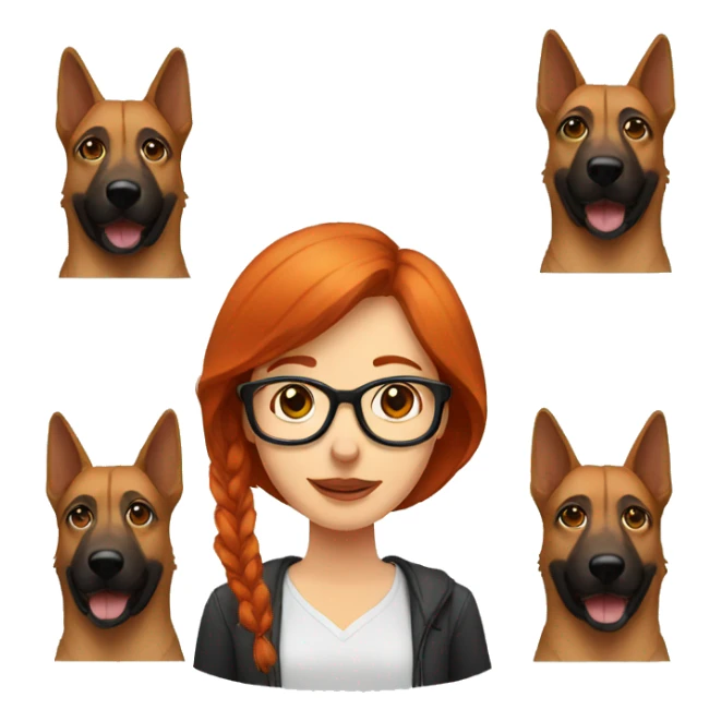 Red head woman wearing glasses with german shepherd sticker