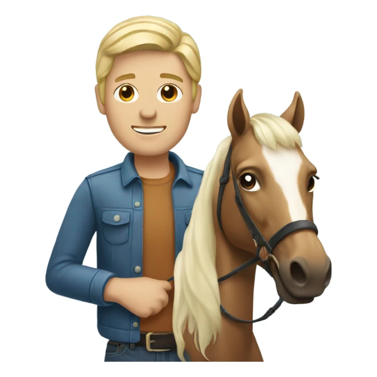 a white blonde man holding a horse sticker