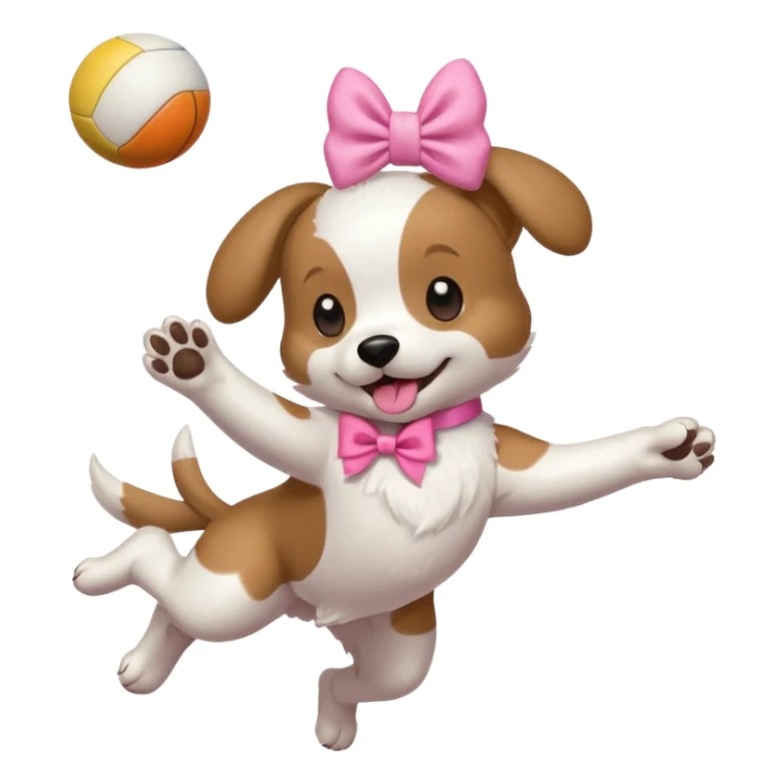 girly dog with a pink bow jumping in the air to catch a ball sticker